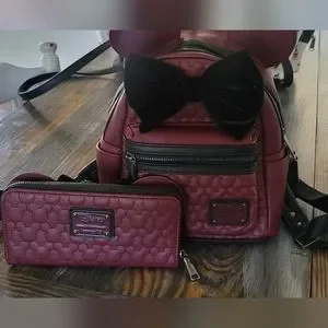 Loungefly Maroon Minnie-Mouse Backpack w/ Matching wallet Loungefly | Bags | Loungefly Maroon Minniemouse Backpack W  main image 4